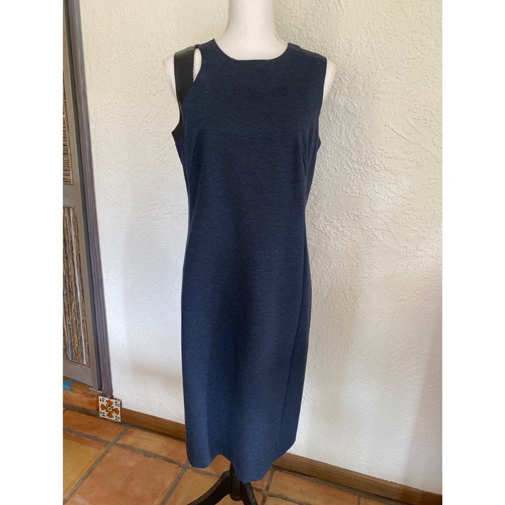 AKRIS Punto Navy Dress w/Leather Shoulder Trim Size 10